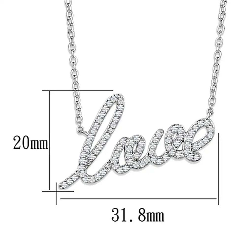 3W453 - Rhodium Brass Necklace with AAA Grade CZ in Clear - Alamode - Flyclothing LLC