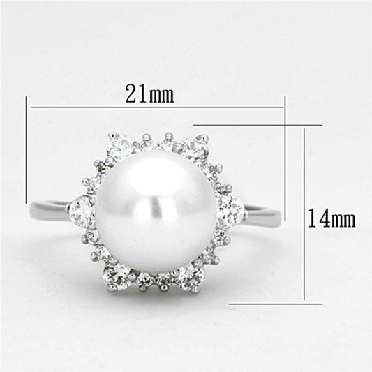 3W477 - Rhodium Brass Ring with Synthetic Pearl in White - Alamode - Flyclothing LLC