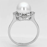 3W477 - Rhodium Brass Ring with Synthetic Pearl in White - Alamode - Flyclothing LLC