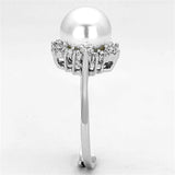 3W477 - Rhodium Brass Ring with Synthetic Pearl in White - Alamode - Flyclothing LLC