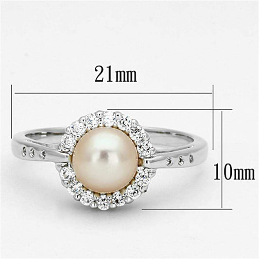 3W487 - Rhodium Brass Ring with Synthetic Pearl in White - Alamode - Flyclothing LLC