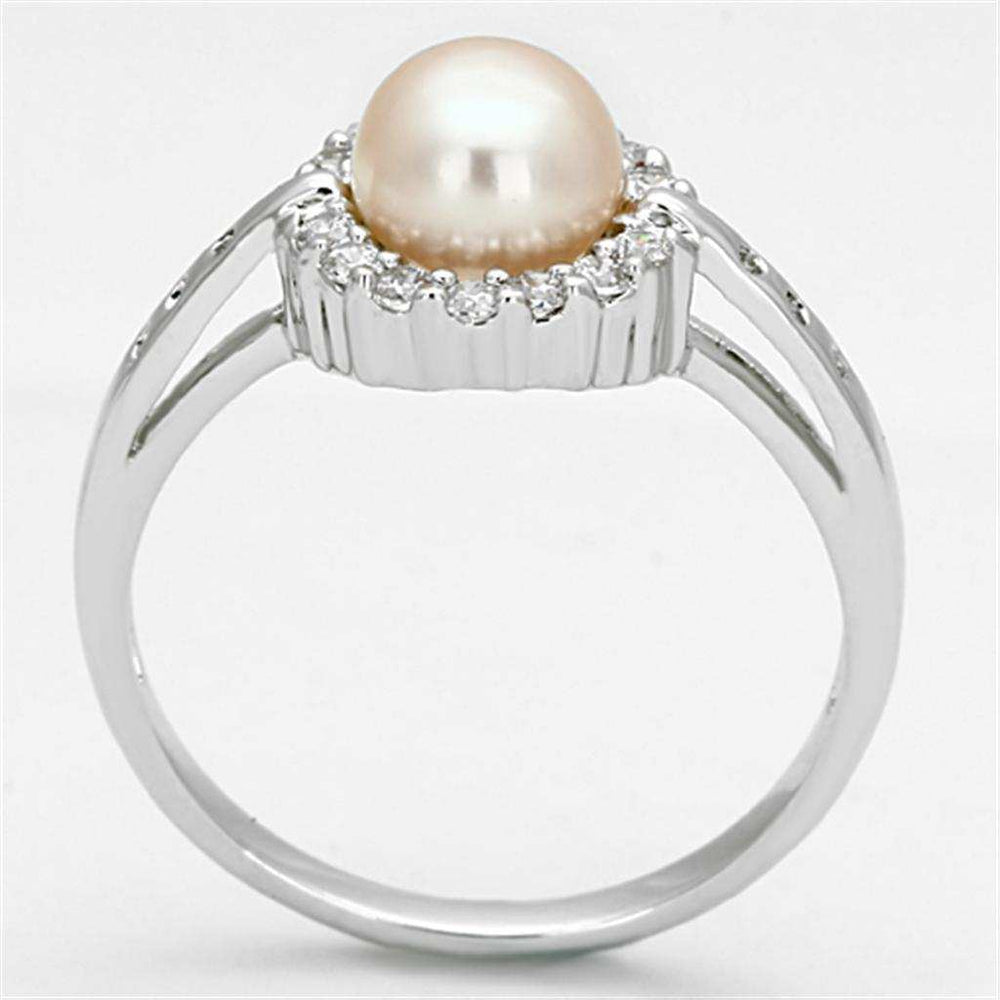 3W487 - Rhodium Brass Ring with Synthetic Pearl in White - Alamode - Flyclothing LLC