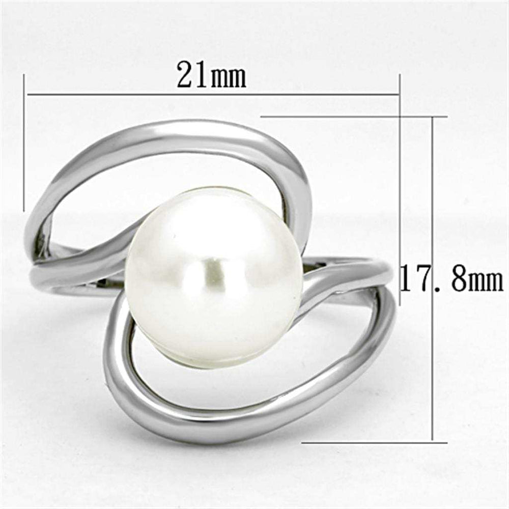 3W512 - Rhodium Brass Ring with Synthetic Pearl in White - Alamode - Flyclothing LLC