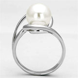3W512 - Rhodium Brass Ring with Synthetic Pearl in White - Alamode - Flyclothing LLC