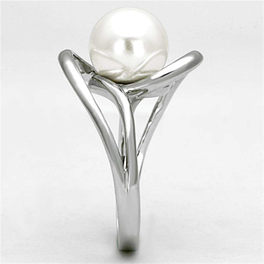 3W512 - Rhodium Brass Ring with Synthetic Pearl in White - Alamode - Flyclothing LLC