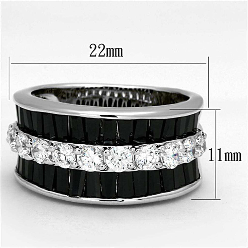 3W513 - Rhodium Brass Ring with AAA Grade CZ in Black Diamond - Alamode - Flyclothing LLC