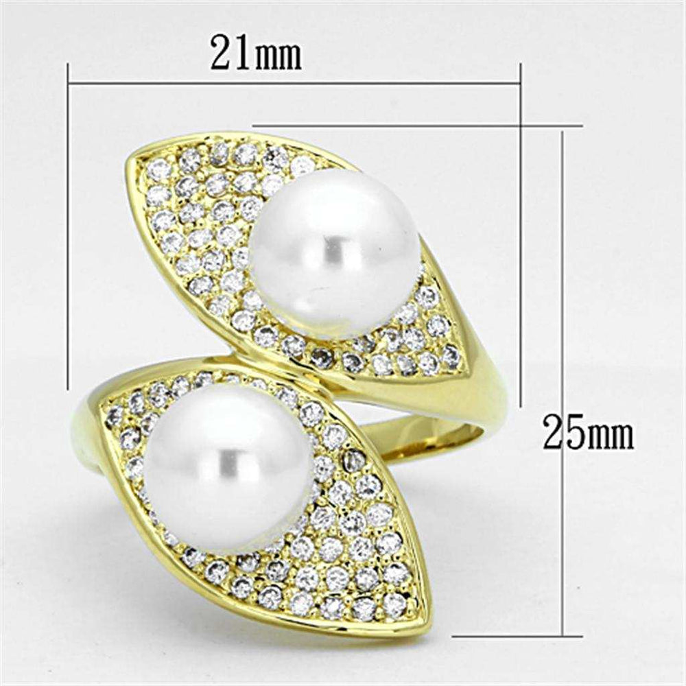 3W522 - Gold Brass Ring with Synthetic Pearl in White - Alamode - Flyclothing LLC