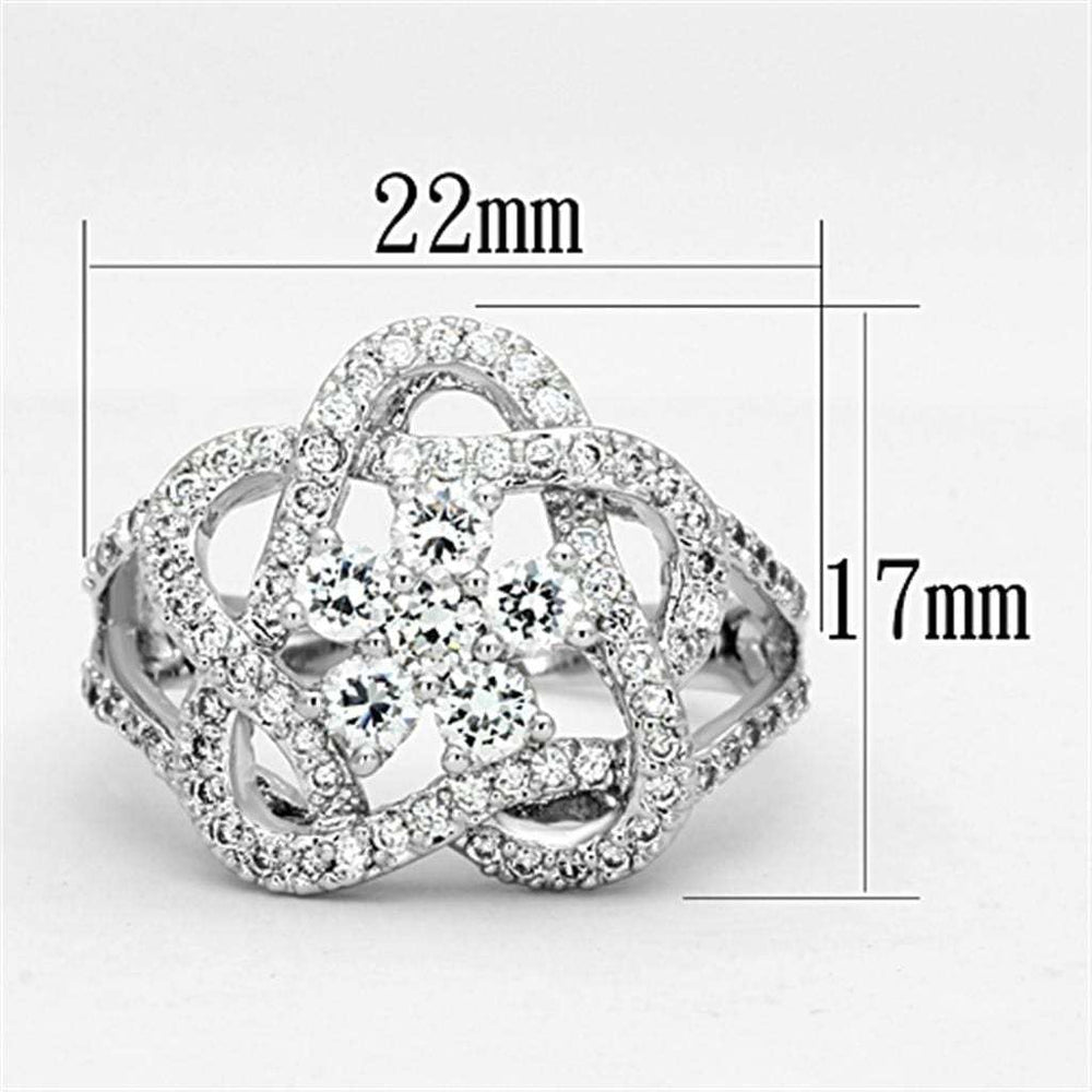 3W523 - Rhodium Brass Ring with AAA Grade CZ in Clear - Alamode - Flyclothing LLC