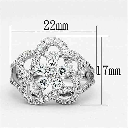 3W523 - Rhodium Brass Ring with AAA Grade CZ in Clear - Alamode - Flyclothing LLC