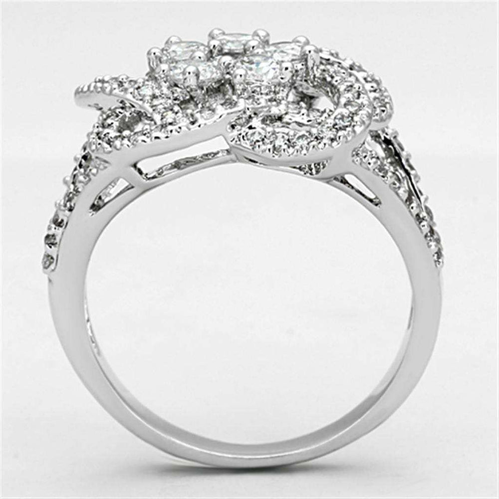 3W523 - Rhodium Brass Ring with AAA Grade CZ in Clear - Alamode - Flyclothing LLC