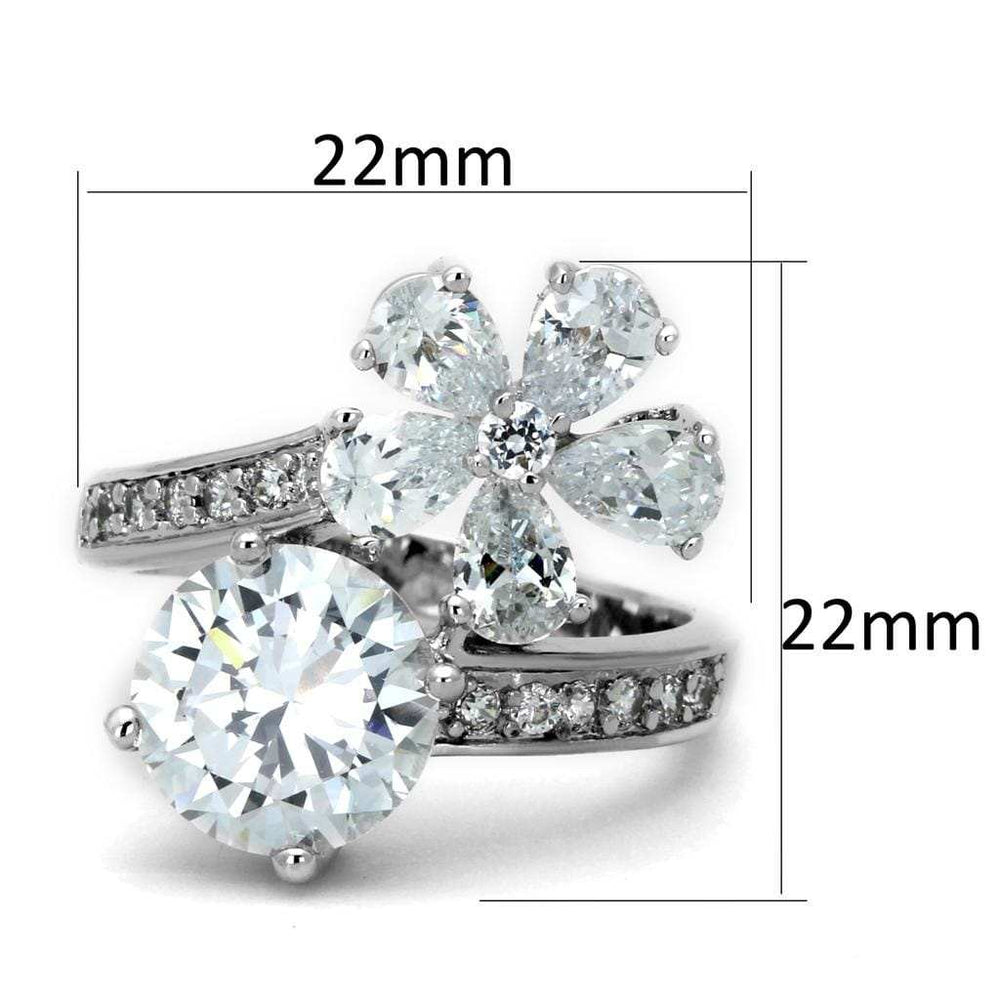 3W576 - Rhodium Brass Ring with AAA Grade CZ in Clear - Alamode - Flyclothing LLC
