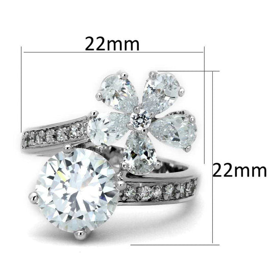 3W576 - Rhodium Brass Ring with AAA Grade CZ in Clear - Alamode - Flyclothing LLC