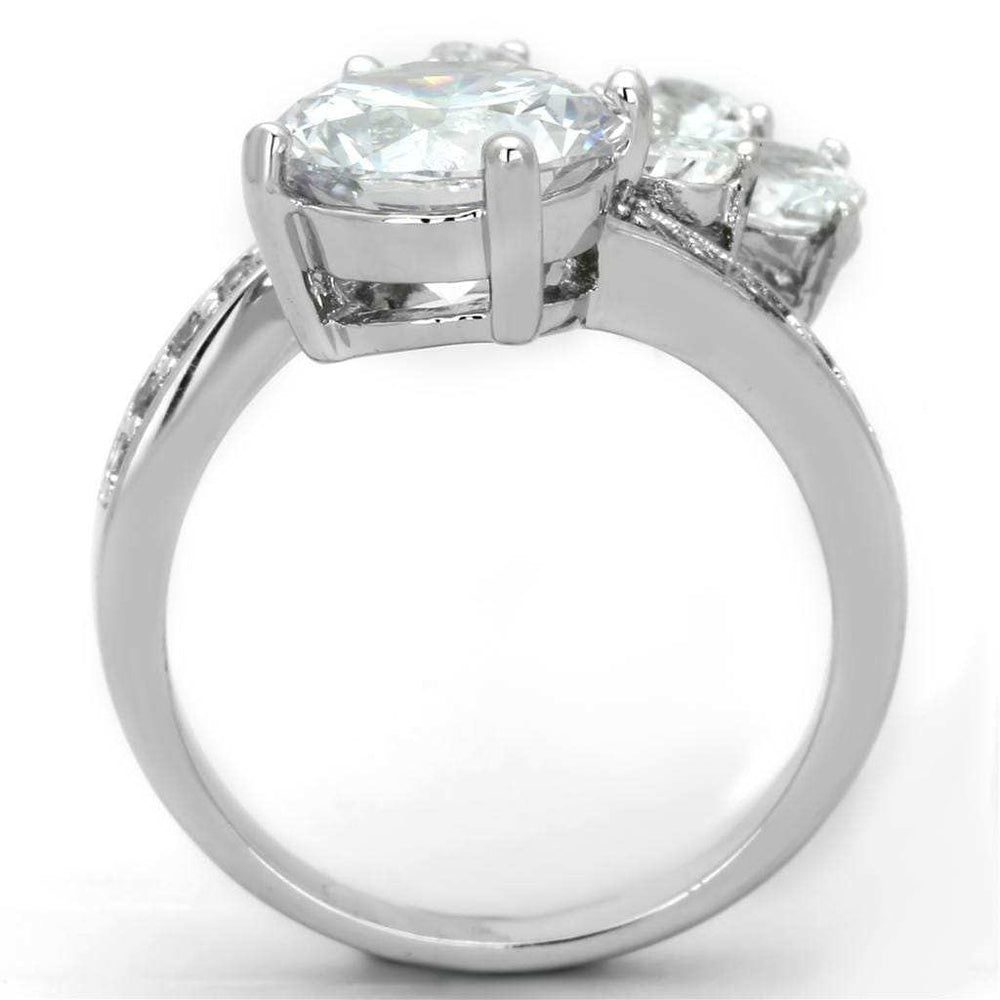 3W576 - Rhodium Brass Ring with AAA Grade CZ in Clear - Alamode - Flyclothing LLC