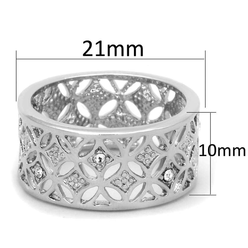 3W590 - Rhodium Brass Ring with Top Grade Crystal in Clear - Alamode - Flyclothing LLC