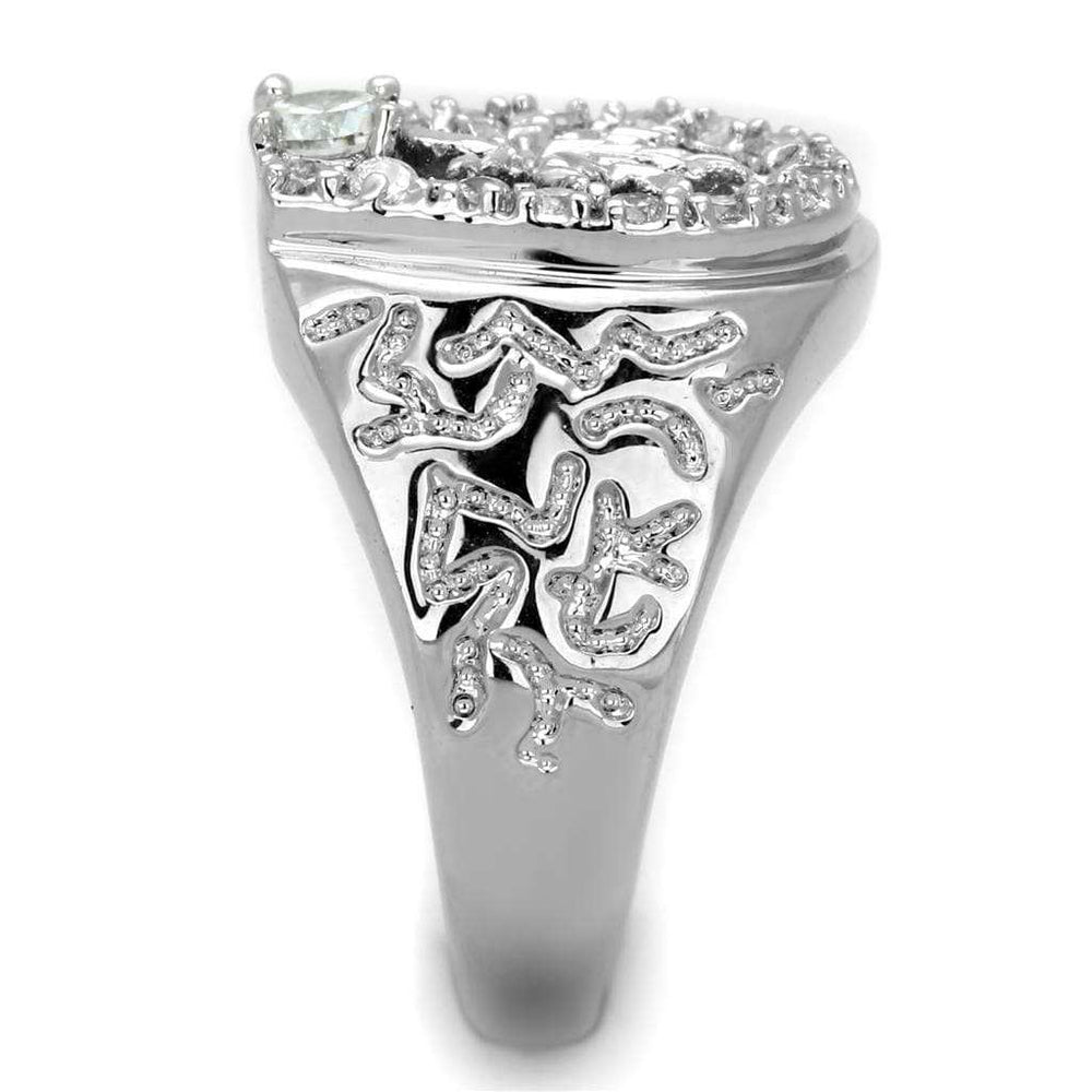 3W595 - Rhodium Brass Ring with AAA Grade CZ in Clear - Alamode - Flyclothing LLC