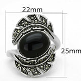 3W597 - Rhodium Brass Ring with Synthetic Onyx in Jet - Alamode - Flyclothing LLC