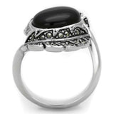3W597 - Rhodium Brass Ring with Synthetic Onyx in Jet - Alamode - Flyclothing LLC