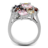 Ela Cocktail Ring - Rhodium Brass, AAA CZ , Multi Color - 3W599 - Alamode - Flyclothing LLC