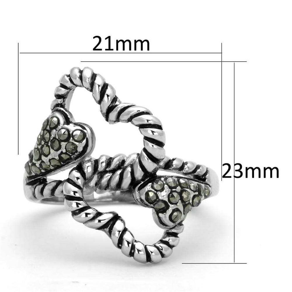 3W608 - Rhodium Brass Ring with Synthetic Marcasite in Black Diamond - Alamode - Flyclothing LLC