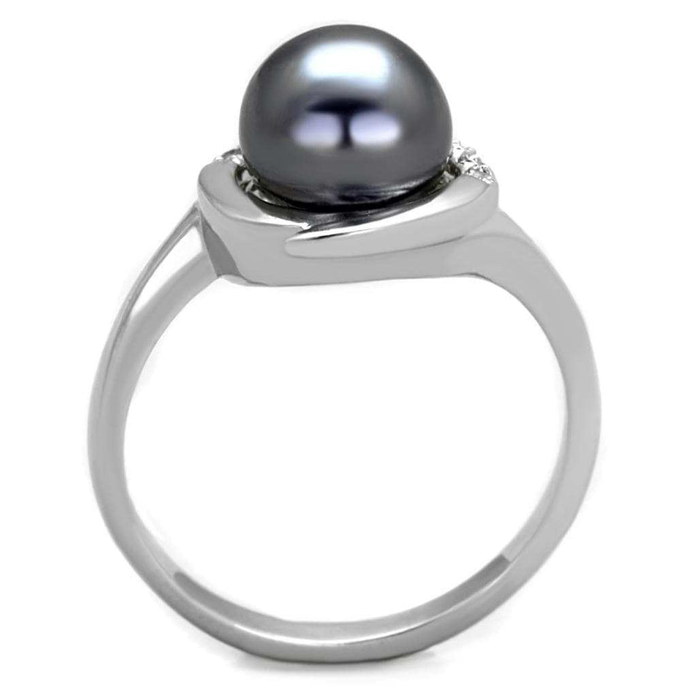 3W629 - Rhodium Brass Ring with Synthetic Pearl in Gray - Alamode - Flyclothing LLC
