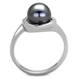 3W629 - Rhodium Brass Ring with Synthetic Pearl in Gray - Alamode - Flyclothing LLC