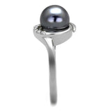 3W629 - Rhodium Brass Ring with Synthetic Pearl in Gray - Alamode - Flyclothing LLC