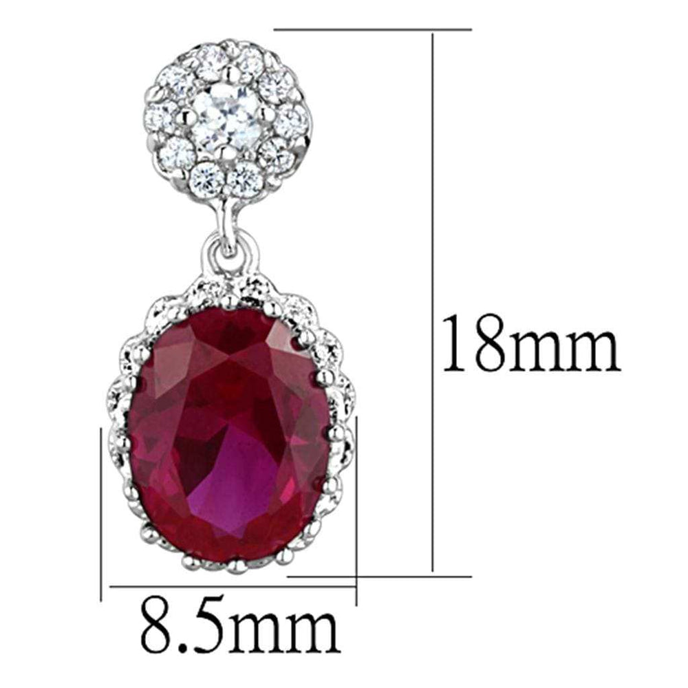 3W653 - Rhodium Brass Earrings with AAA Grade CZ in Ruby - Alamode - Flyclothing LLC