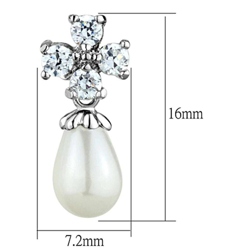 3W672 - Rhodium Brass Earrings with Synthetic Pearl in White - Alamode - Flyclothing LLC