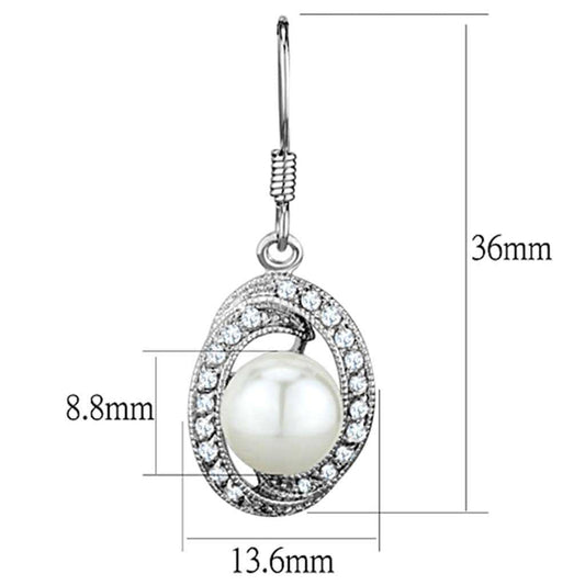 3W673 - Rhodium Brass Earrings with Synthetic Pearl in White - Alamode - Flyclothing LLC