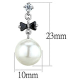 3W676 - Rhodium Brass Earrings with Synthetic Pearl in White - Alamode - Flyclothing LLC