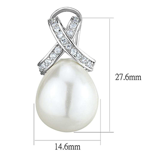 3W677 - Rhodium Brass Earrings with Synthetic Pearl in White - Alamode - Flyclothing LLC