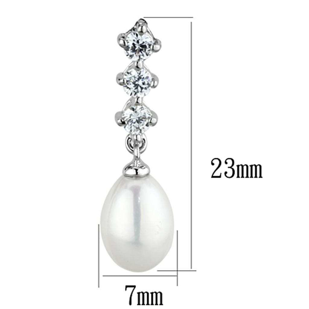 3W679 - Rhodium Brass Earrings with Semi-Precious Pearl in White - Alamode - Flyclothing LLC