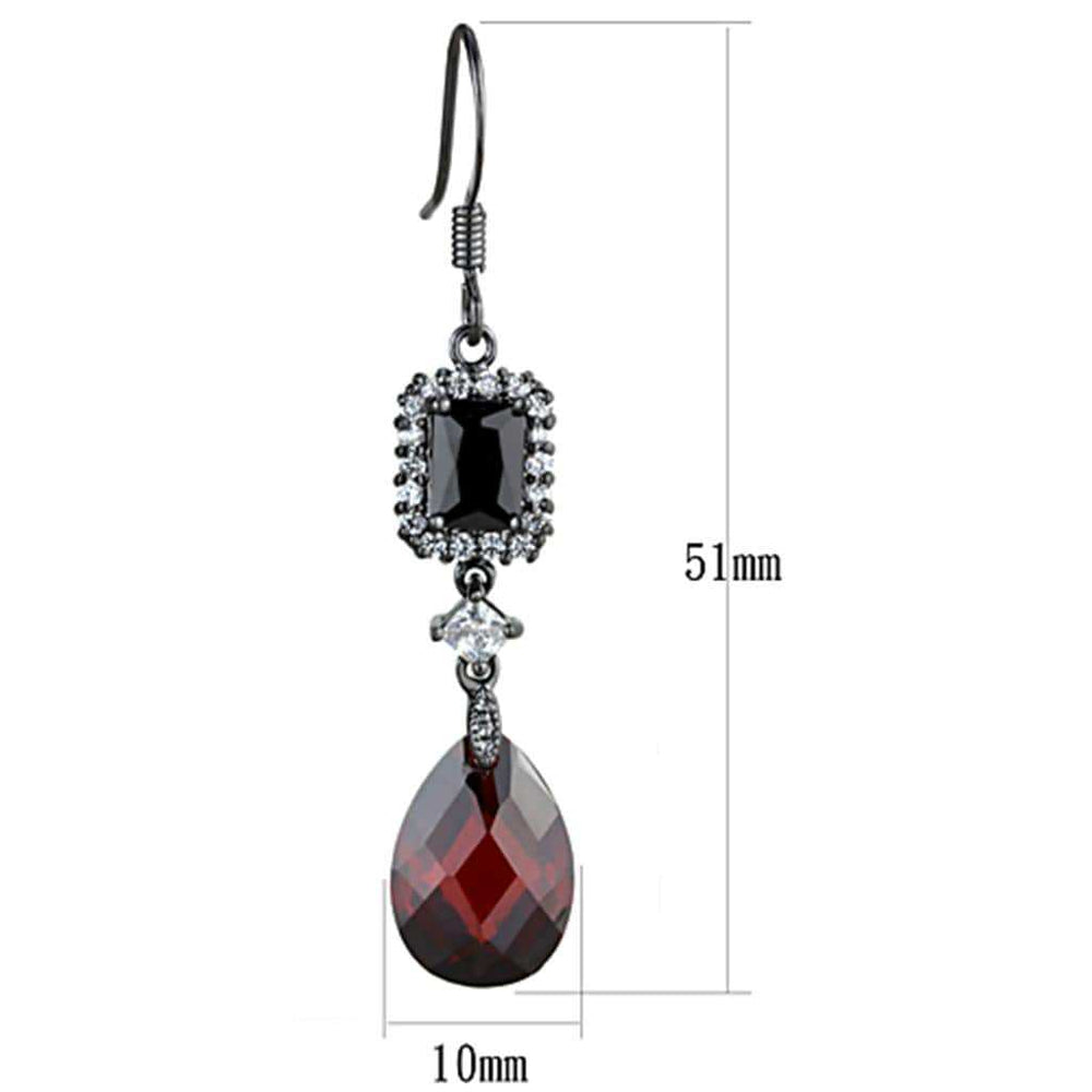 3W706 - Ruthenium Brass Earrings with AAA Grade CZ in Garnet - Alamode - Flyclothing LLC