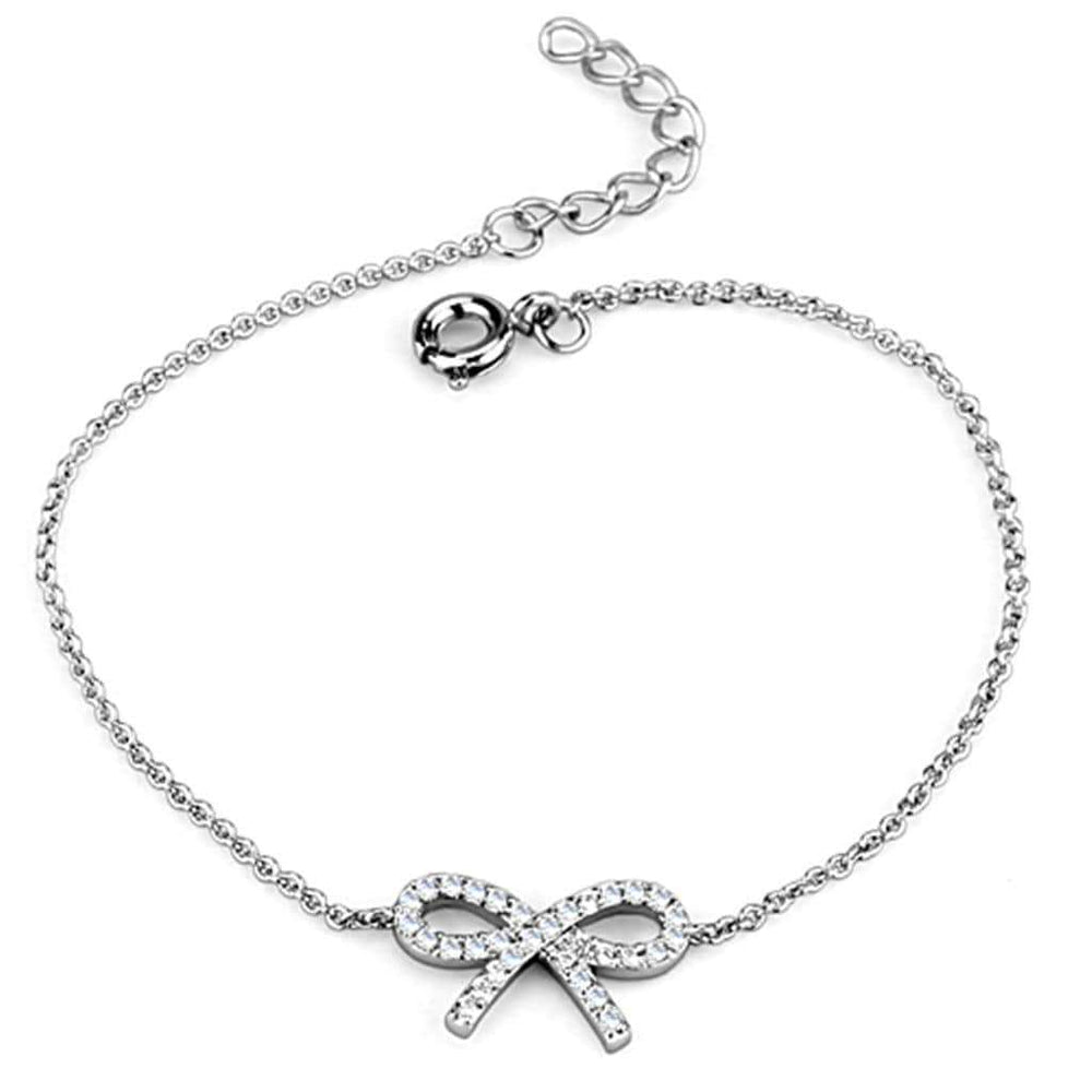 3W712 - Rhodium Brass Bracelet with AAA Grade CZ in Clear - Alamode - Flyclothing LLC