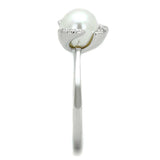 3W721 - Rhodium Brass Ring with Synthetic Pearl in White - Alamode - Flyclothing LLC