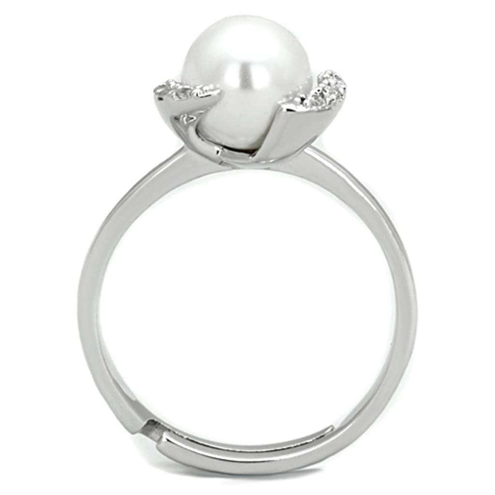 3W722 - Rhodium Brass Ring with Synthetic Pearl in White - Alamode - Flyclothing LLC