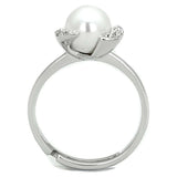 3W722 - Rhodium Brass Ring with Synthetic Pearl in White - Alamode - Flyclothing LLC