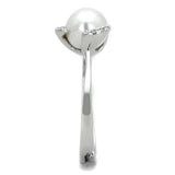 3W722 - Rhodium Brass Ring with Synthetic Pearl in White - Alamode - Flyclothing LLC