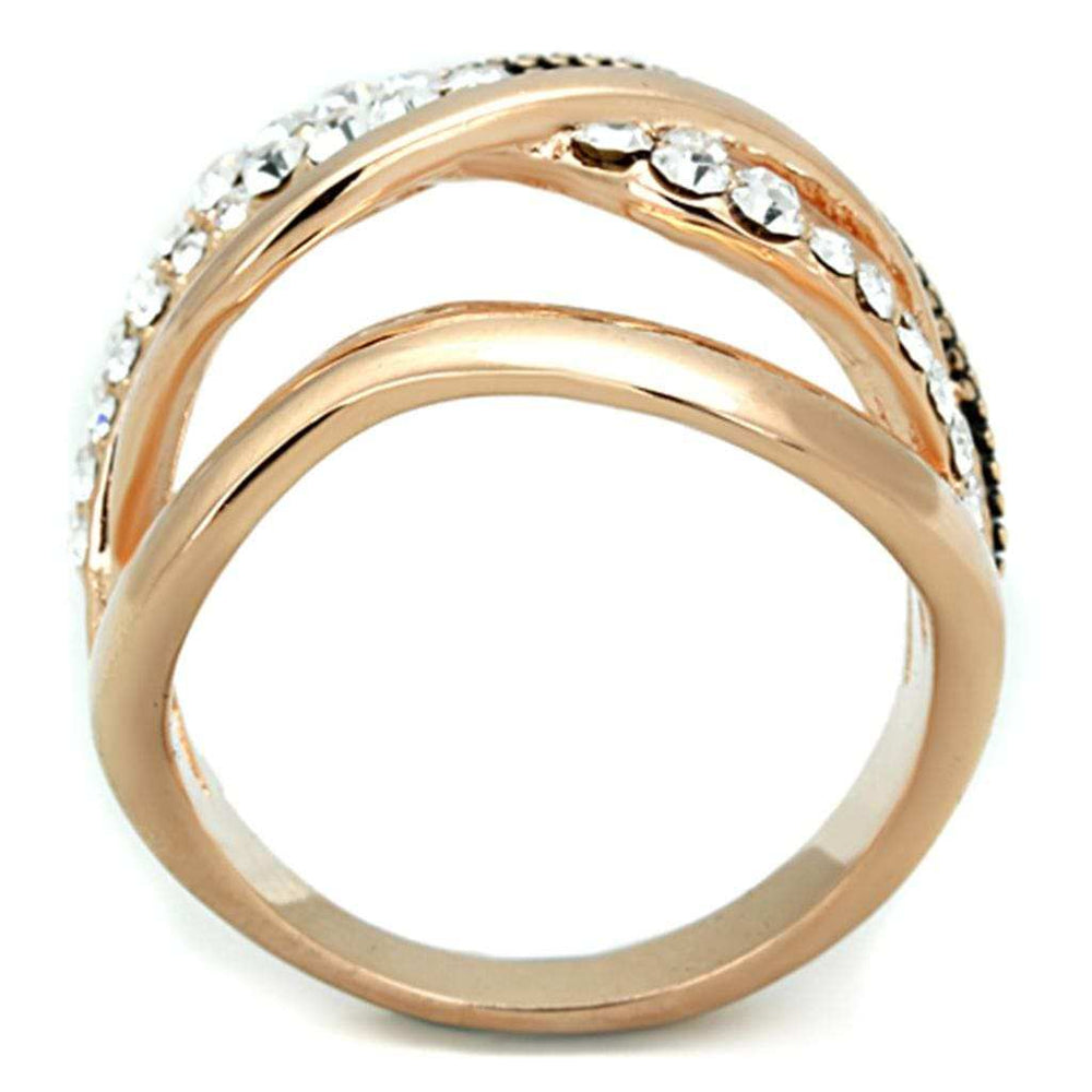 3W737 - Rose Gold Brass Ring with Top Grade Crystal in Clear - Alamode - Flyclothing LLC