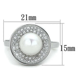 3W755 - Rhodium Brass Ring with Synthetic Pearl in White - Alamode - Flyclothing LLC