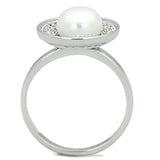 3W755 - Rhodium Brass Ring with Synthetic Pearl in White - Alamode - Flyclothing LLC