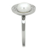 3W755 - Rhodium Brass Ring with Synthetic Pearl in White - Alamode - Flyclothing LLC