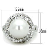 3W759 - Rhodium Brass Ring with Synthetic Pearl in White - Alamode - Flyclothing LLC
