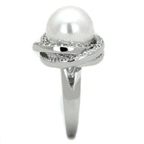 3W759 - Rhodium Brass Ring with Synthetic Pearl in White - Alamode - Flyclothing LLC