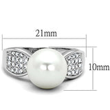 3W761 - Rhodium Brass Ring with Synthetic Pearl in White - Alamode - Flyclothing LLC