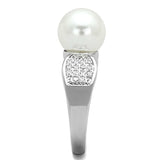 3W761 - Rhodium Brass Ring with Synthetic Pearl in White - Alamode - Flyclothing LLC