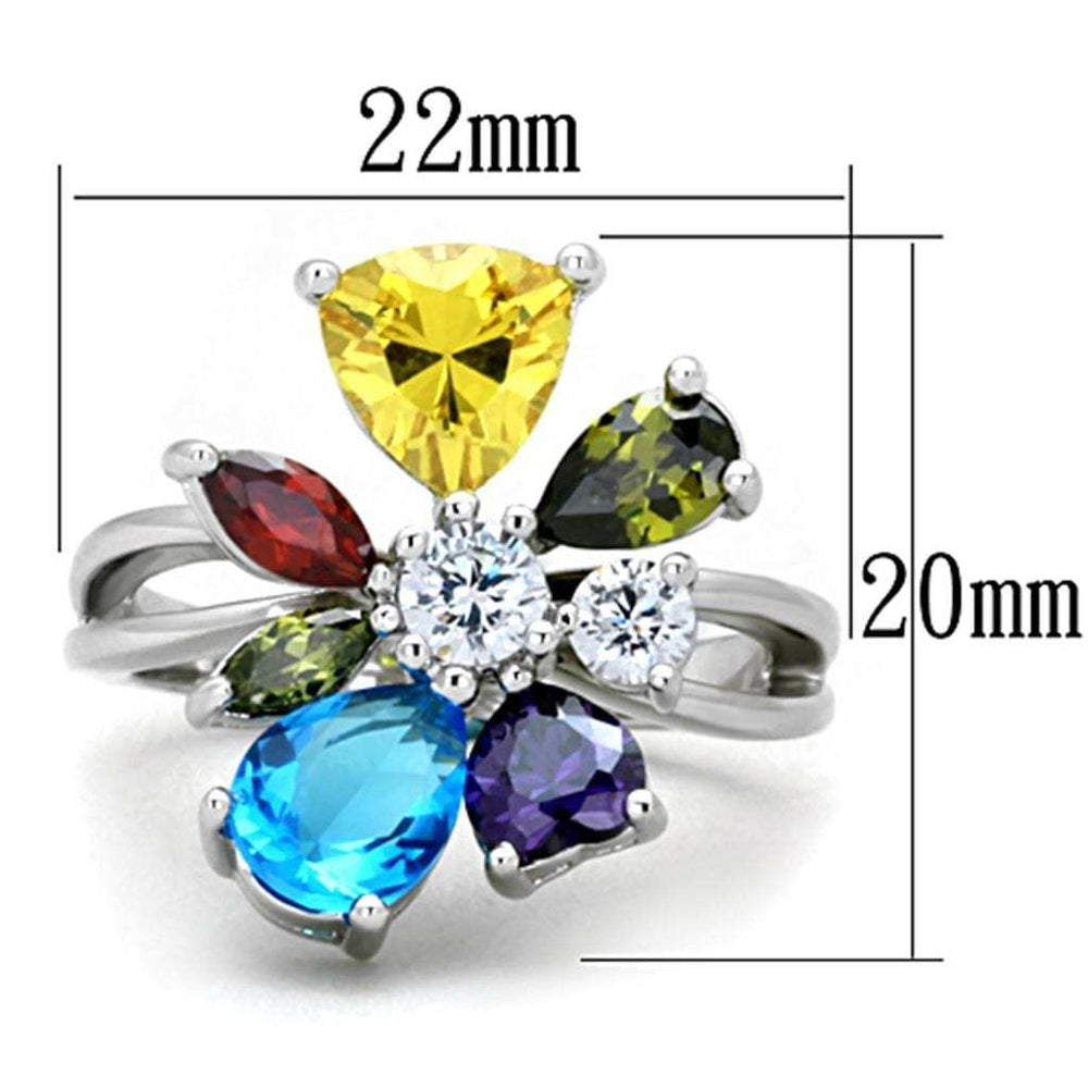 Jaime Cocktail Ring - Rhodium Brass, AAA CZ , Multi Color - 3W789 - Alamode - Flyclothing LLC