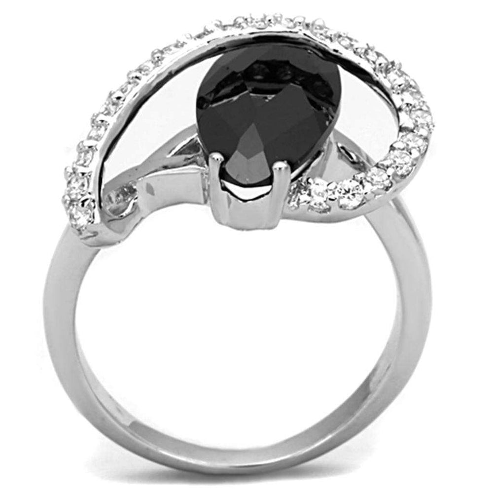 3W800 - Rhodium Brass Ring with AAA Grade CZ in Jet - Alamode - Flyclothing LLC