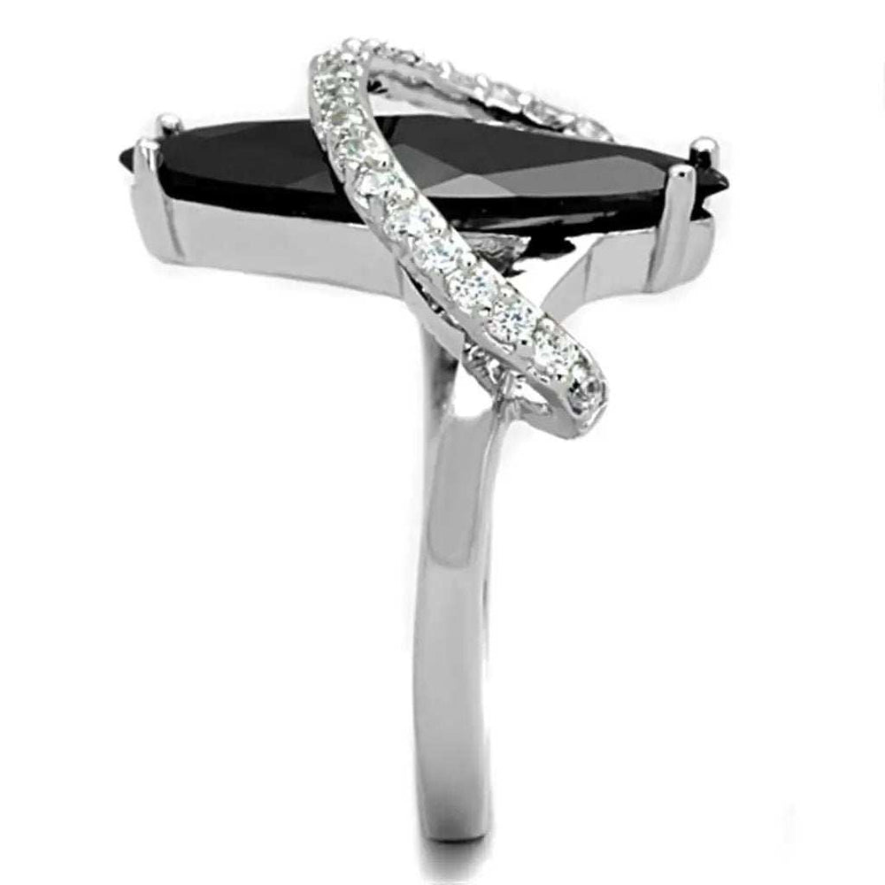 3W800 - Rhodium Brass Ring with AAA Grade CZ in Jet - Alamode - Flyclothing LLC