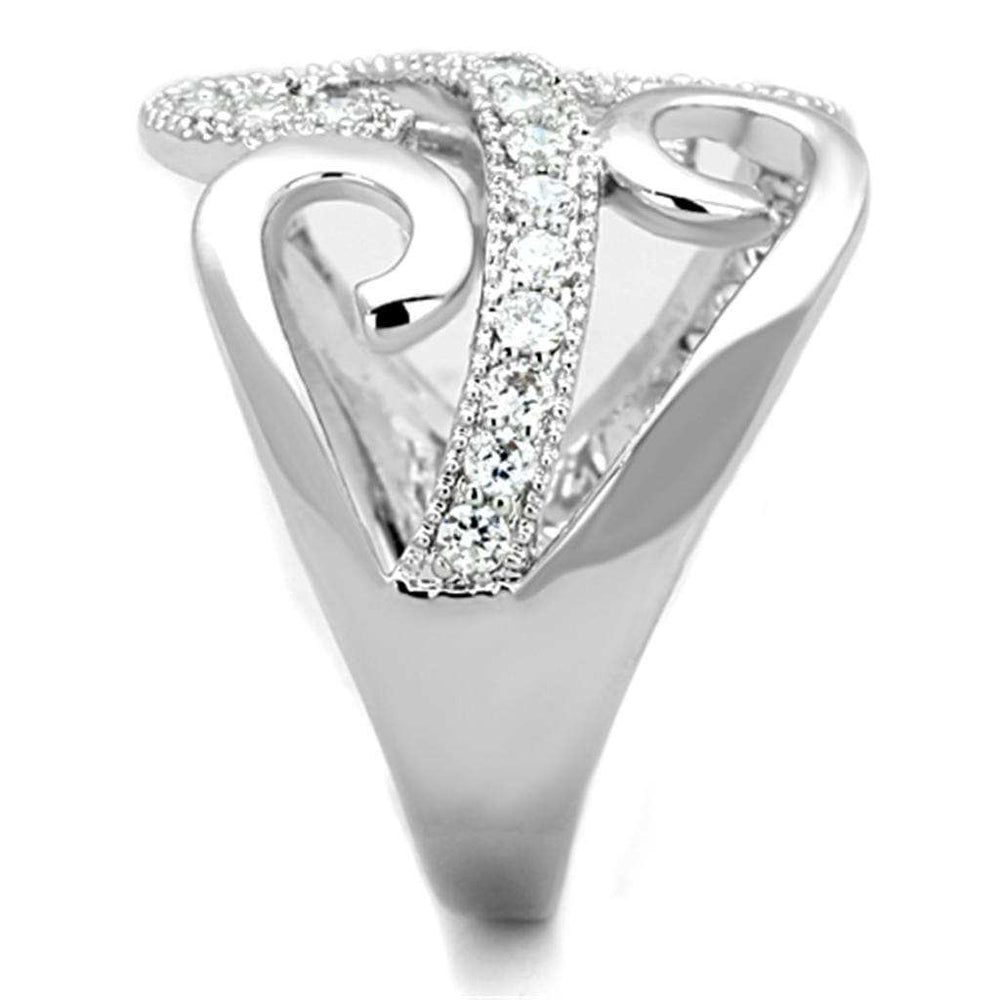 3W827 - Rhodium Brass Ring with AAA Grade CZ in Clear - Alamode - Flyclothing LLC